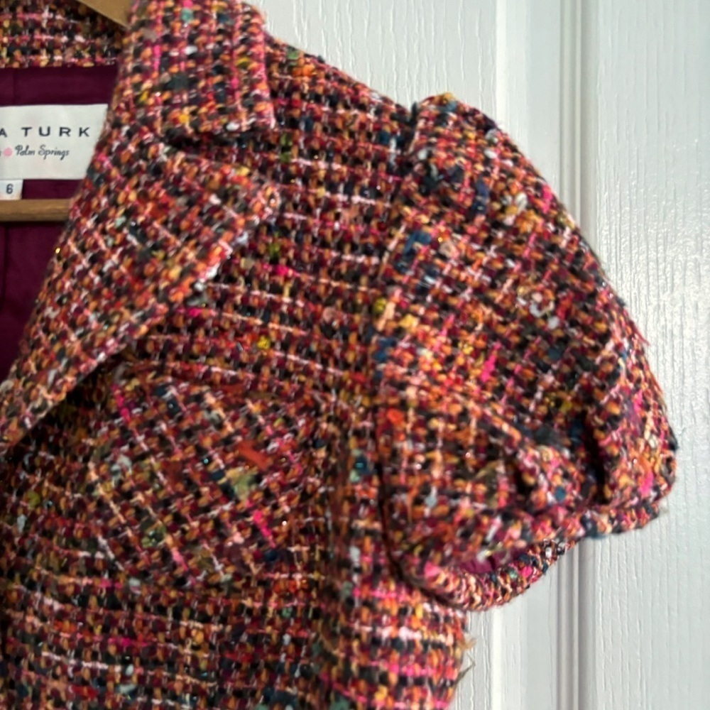 Trina Turk Mohair Wool Tweed Cropped Puff Shoulder Jacket Sz 6 - Picture 3 of 8